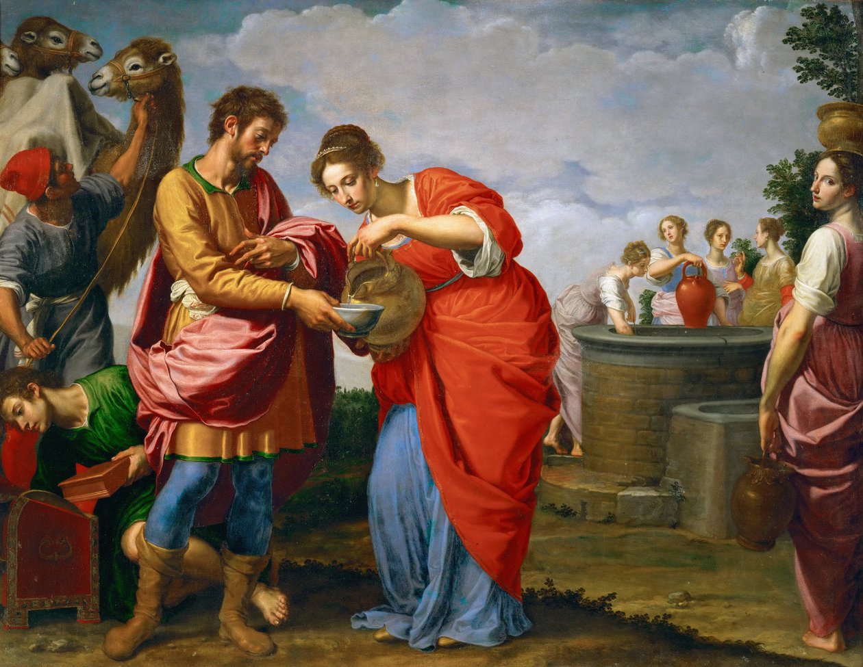 ريبيكا وإليعازر في البئر - أوتافيو فانيني (1585-1643). زيت على قماش ، ج. ١٦٢٦. الأبعاد: ١٢٠ × ١٥٤ سم. متحف تاريخ الفن ، فيين بواسطة أوتافيو فانيني
