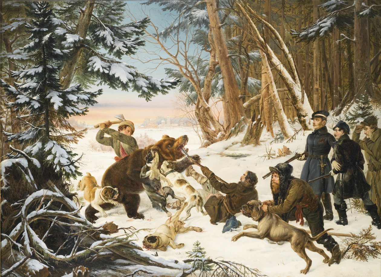 القيصر ألكسندر نيكولايفيتش في رحلة مطاردة للدب في ضواحي موسكو ، 1843 بواسطة أوتو جراشوف