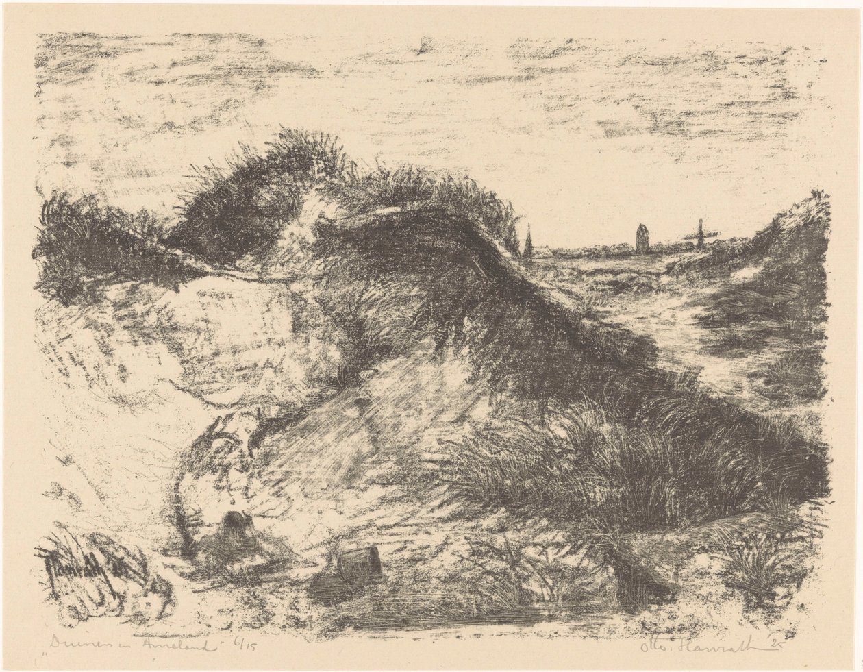 الكثبان الرملية في Ameland (العنوان الأصلي على الكائن) بواسطة أوتو هانراث (توقيع الفنان)
