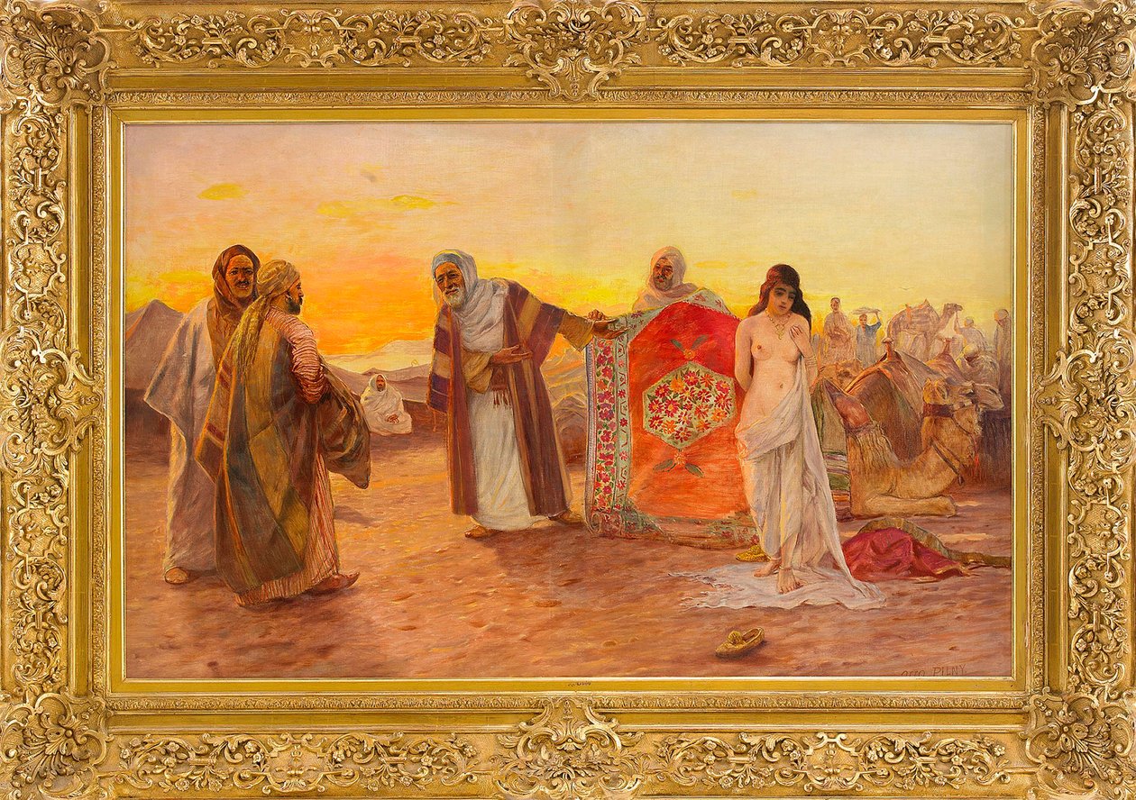 Le marche aux esclaves - The Slave Market - لوحة لأوتو بيلني (1866-1936) ، ألوان زيتية على قماش (82 × 120 سم) - مجموعة خاصة بواسطة أوتو بيلني