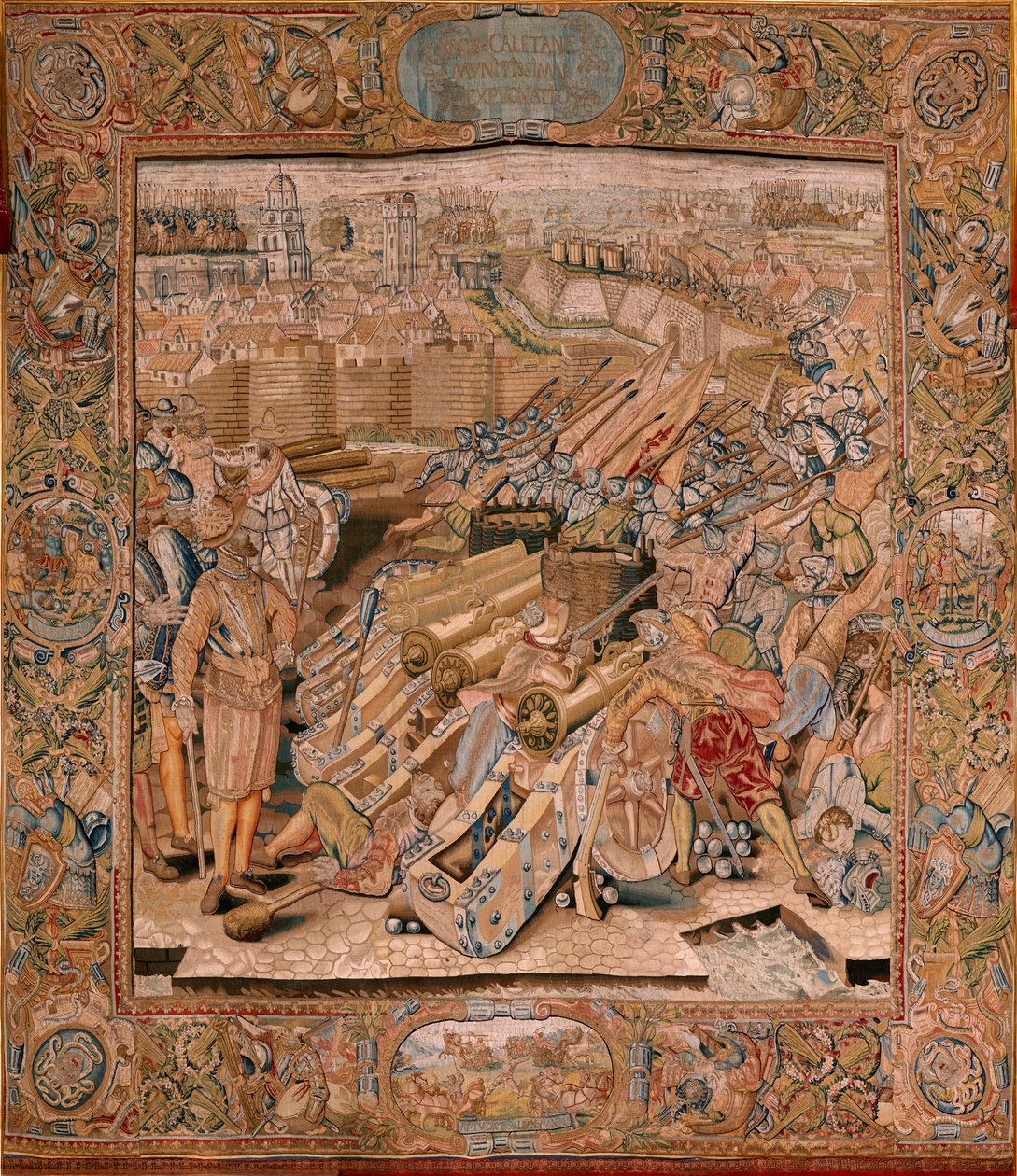 نسيج فلمنكي. سلسلة انتصارات ومعارك الأرشيدوق ألبرت. الاعتداء على بلدة كاليه (Asalto de la plaza de Calais). النسيج الثاني في السلسلة. عارضة الأزياء أوتو فان فين وهانس آي سنيلينك. مصنع مارتن رينبوتس ، بروكسل بواسطة أوتو فان فين