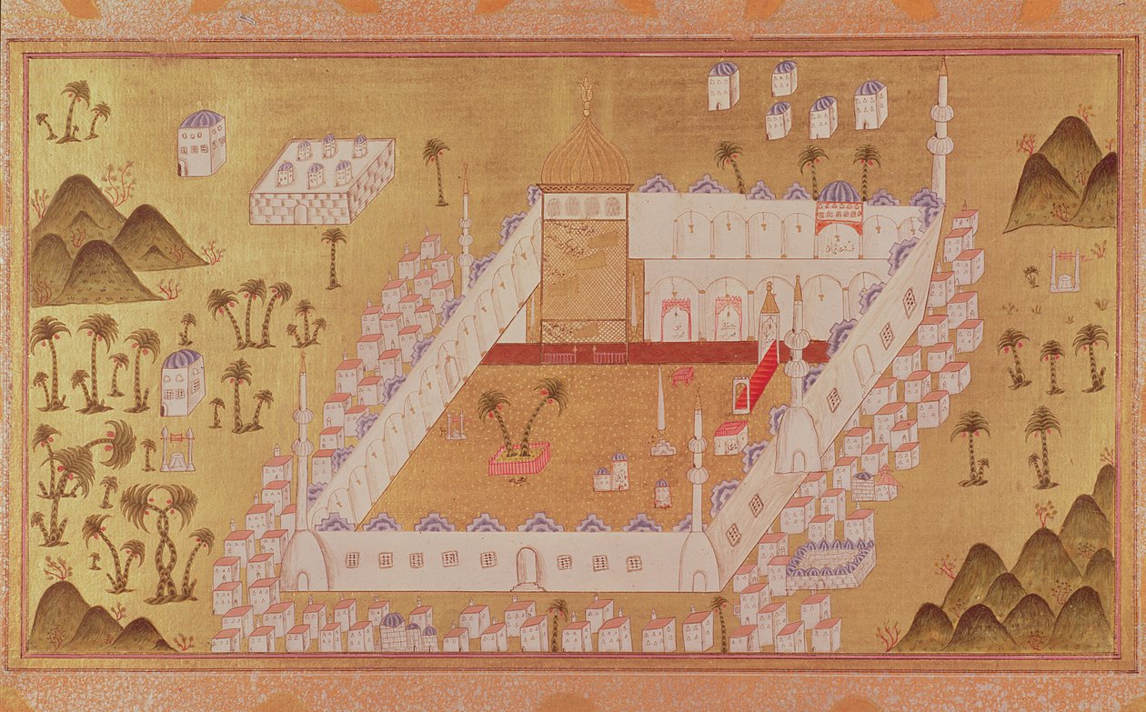 MS 447 منظر للمدينة المنورة ومسجد النبي محمد (أصباغ مبهمة على الورق) بواسطة المدرسة العثمانية