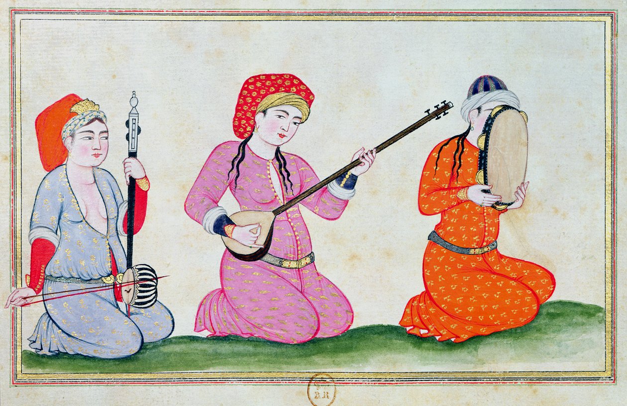 موسيقيون ، من "أزياء المحكمة ومدينة القسطنطينية" ، 1720 بواسطة المدرسة العثمانية