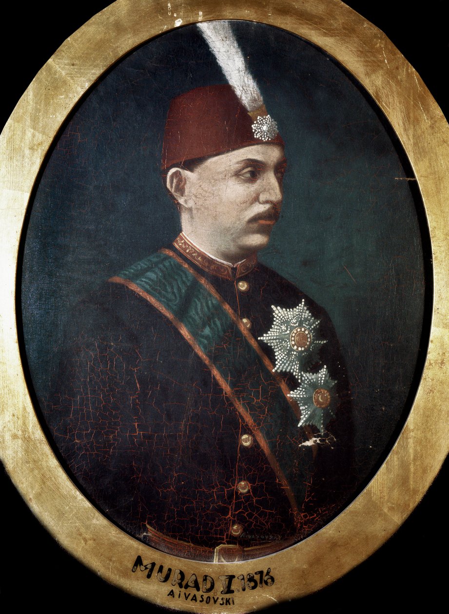 الإمبراطورية العثمانية: صورة السلطان محمد مراد الخامس (1840-1910) "لوحة. 1876. مكتبة توبكابي سراي اسطنبول بواسطة المدرسة العثمانية