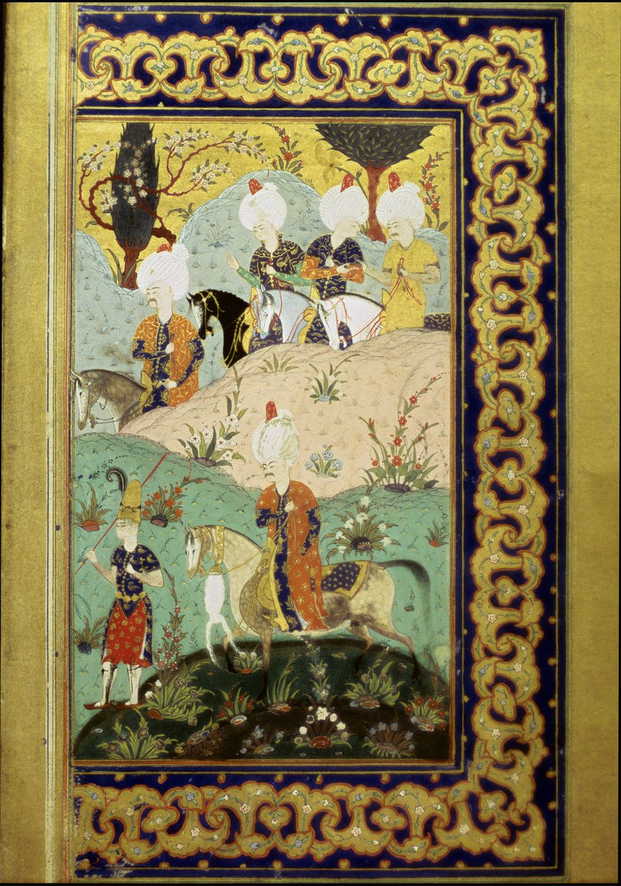 الإمبراطورية العثمانية: تمثيل للسلطان سليم الأول المسمى الرهيب (1470-1520) على ظهور الخيل. صورة مصغرة من "الديوان" (مجموعة قصائد) كتبها السلطان سليم الأول (السيدة FY1330 ، صفحة 27) من القرن السادس عشر. اسطنبول ، مكتبة الجامعة بواسطة المدرسة العثمانية