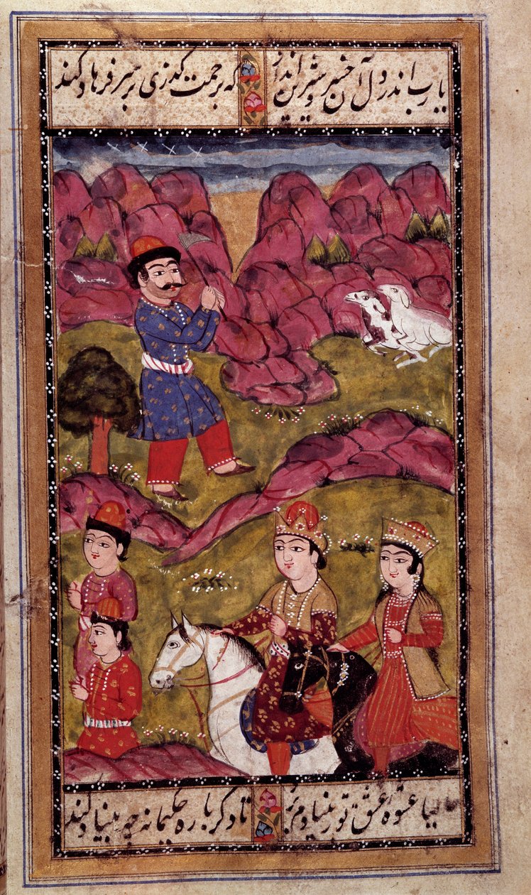 Ottoman art: horse ride of a prince. Turkish manuscript page. 16th century. Private Collection بواسطة المدرسة العثمانية