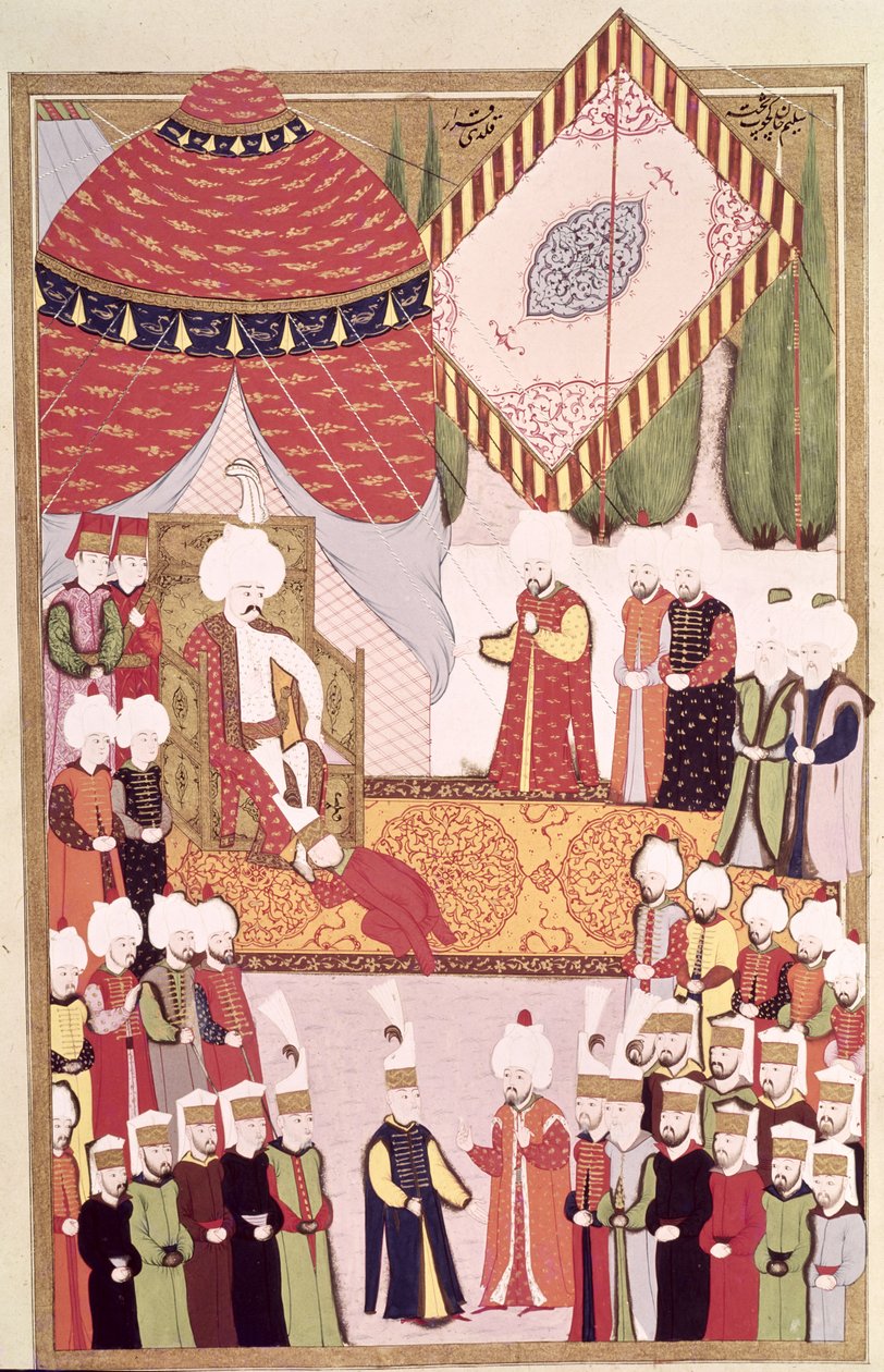 تتويج السلطان سليم الأول (1466-1520) من "اسم المستخدم" بواسطة لقمان (غواش على ورق) بواسطة المدرسة العثمانية
