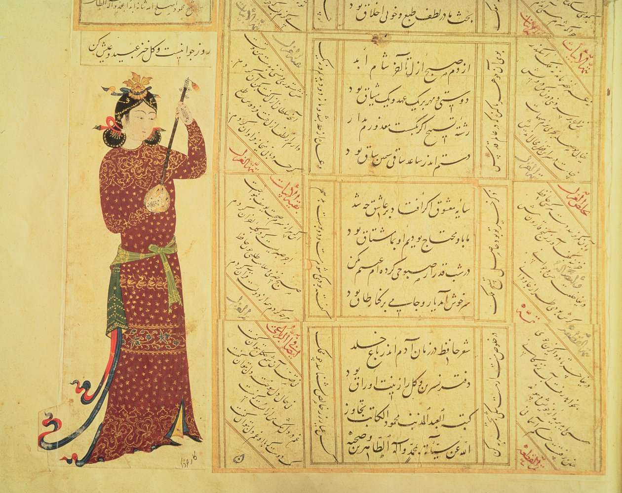 المرأة، لعب، ال التعريف، rebab، أيضا، فن الخط. (كامد، wc، عن، ورق) بواسطة المدرسة العثمانية