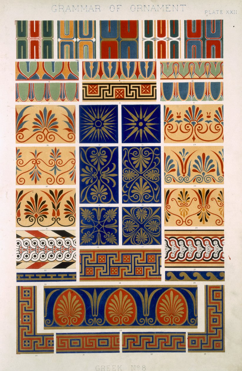 اليونانية رقم 8 ، اللوحة الثانية والعشرون ، من "قواعد الزخرفة" بقلم أوين جونز (1809-1868) بواسطة أوين جونز