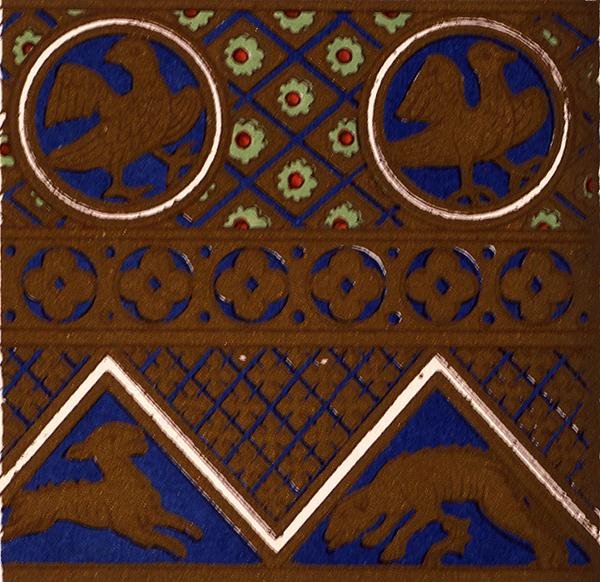 زخرفة بيزنطية من تابوت مطلي بالمينا من "Les Arts du Moyen Ages" لدو سوميرارد ، الفصل السابع ، اللوحة التاسعة والعشرون من "قواعد الزخرفة" 1868 (حجر ملون) بواسطة أوين جونز