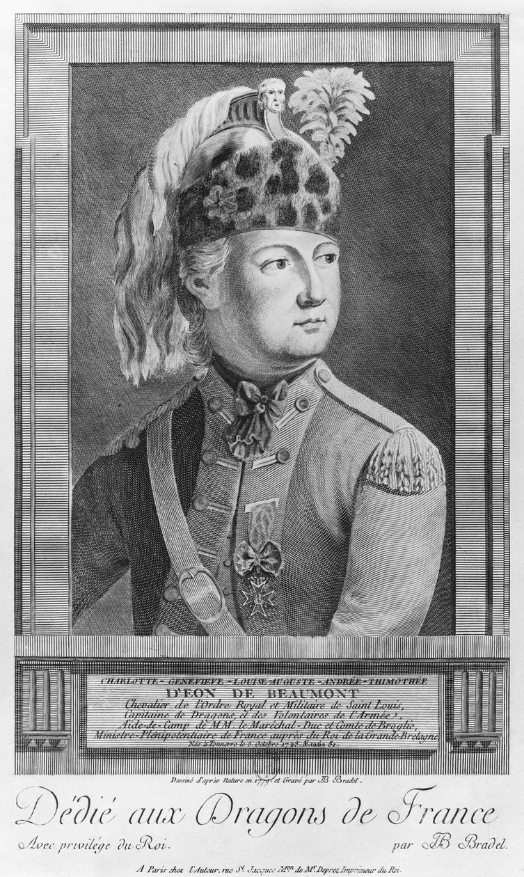 The Chevalier d&39;Eon as Dragoon ، 1779 بواسطة الأب جان بابتيست براديل