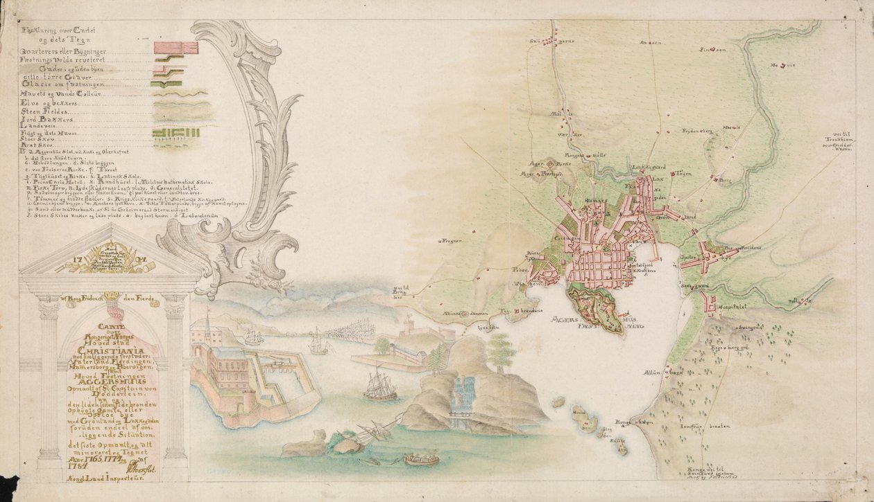 الخريطة منشورة بالرسم اليدوي (1784) وتظهر كريستيانيا بواسطة P. Stockfleth