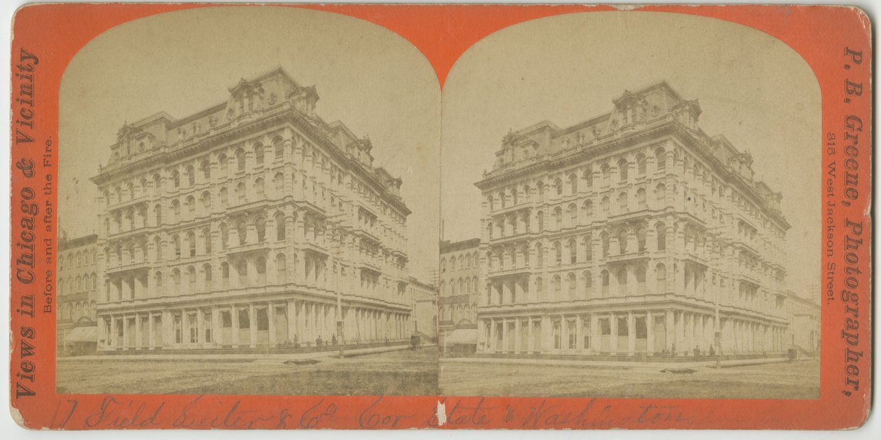 متجر Field & Leiter & Company في زاوية State and Washington Streets ، شيكاغو ، c.1869 بواسطة بي بي جرين