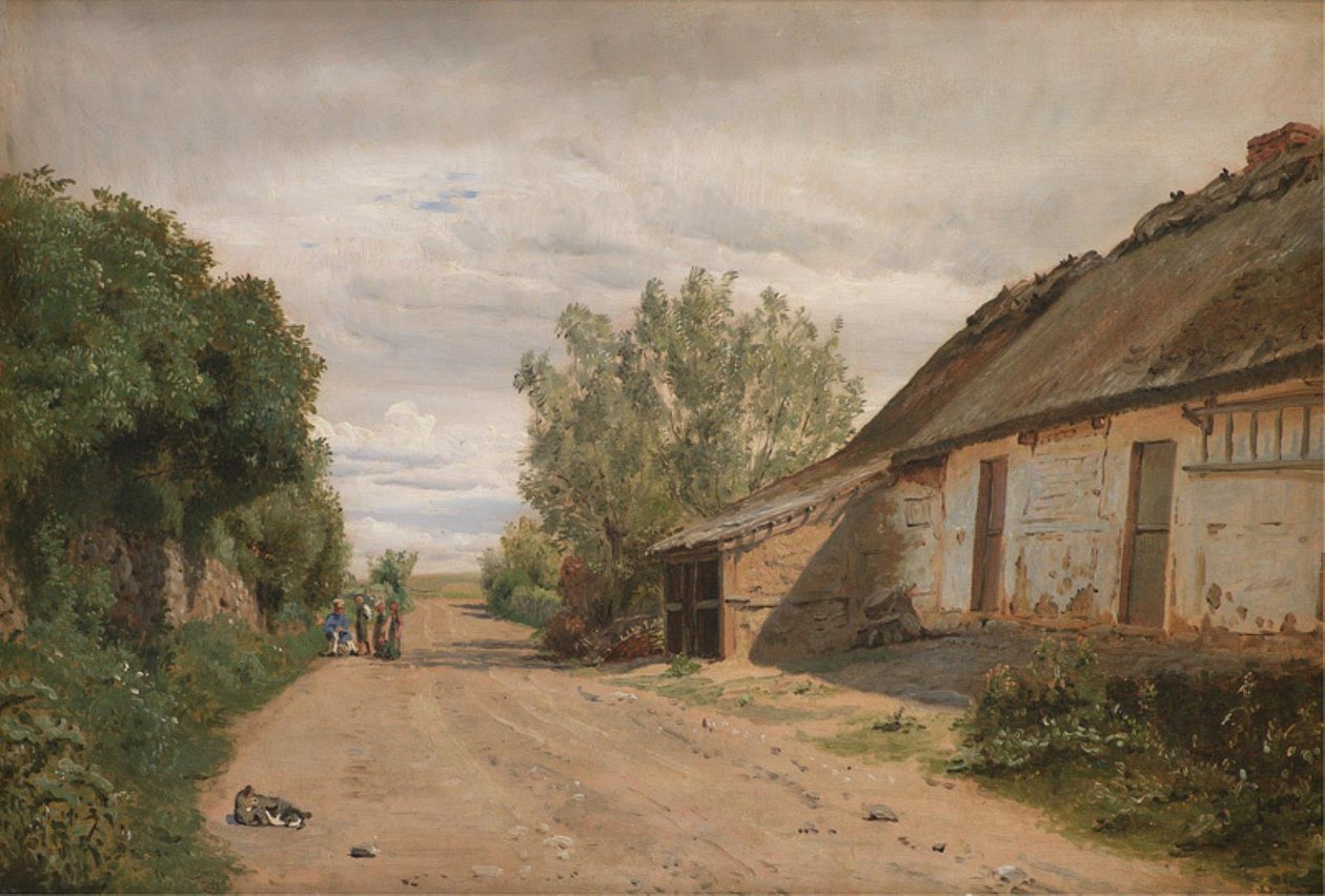 ضواحي قرية فيجبي. على جانب الطريق ، الرسام ج. رسم Lundbye بواسطة PC Skovgaard