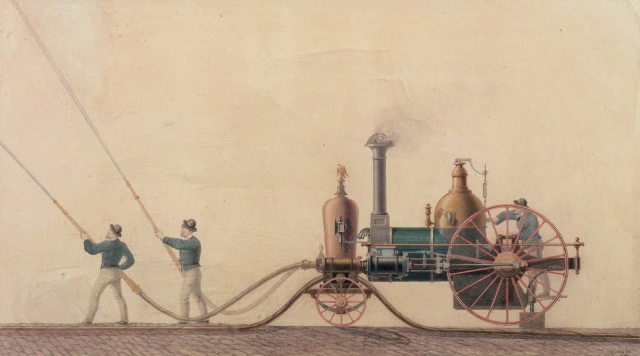 أول محرك إطفاء بالبخار تم استخدامه في الولايات المتحدة عام 1841 ، 1865 بواسطة هودج العلاقات العامة