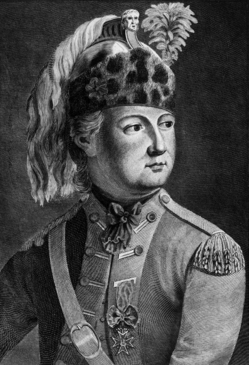 Knight of Eon (1728-1810), French secret agent for the king, he used to cross-dress, engraving بواسطة الأب جان بابتيست براديل