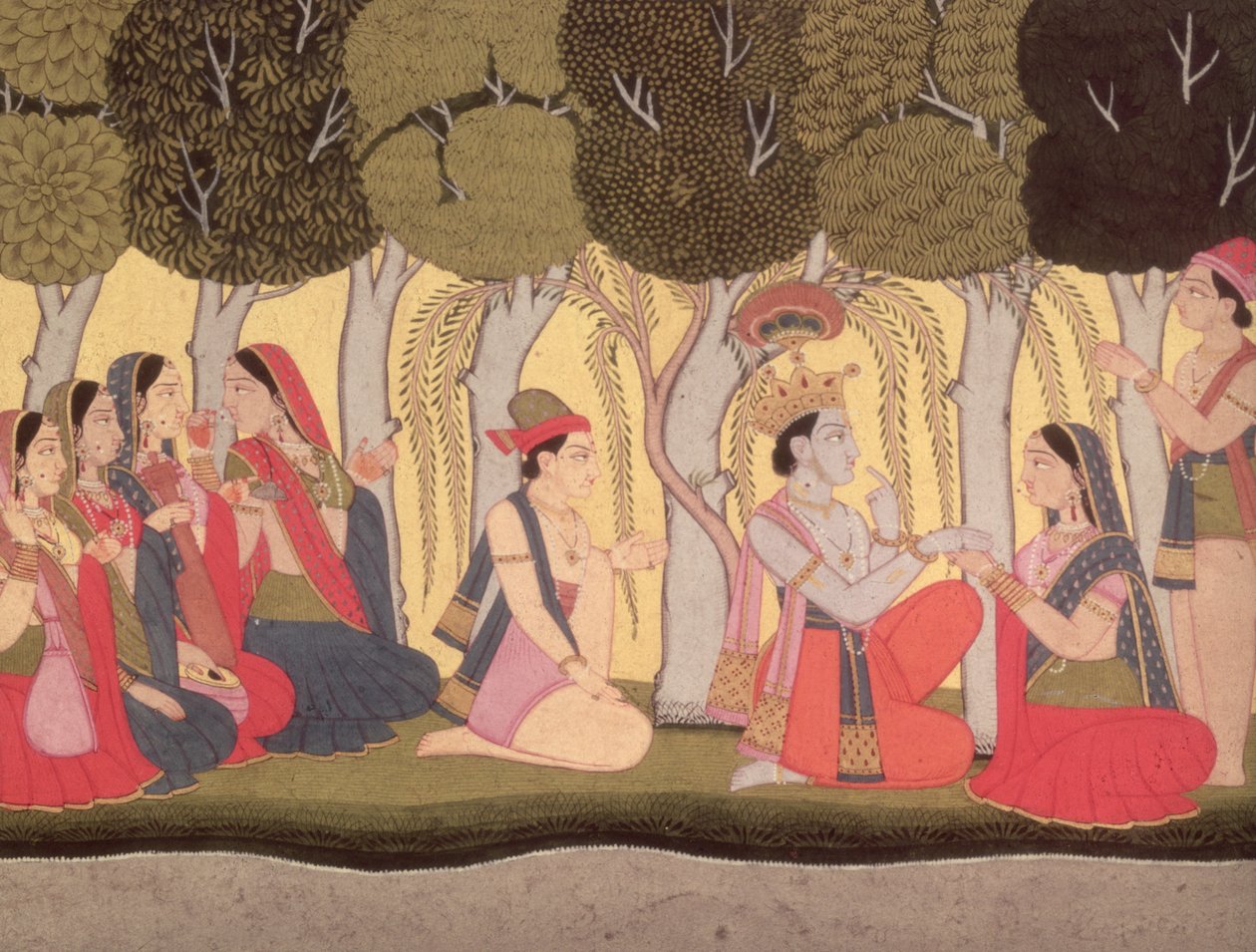 رادها وكريشنا يجلسان في بستان ، كولو ، 1790-1800 بواسطة مدرسة باهاري