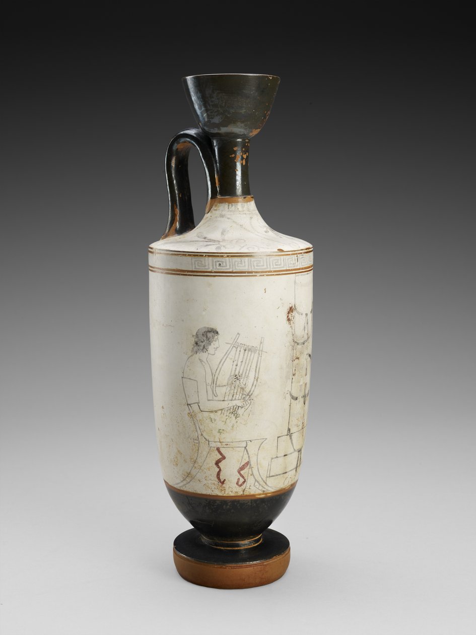 كتف Lekythos مع لوحة أرضية بيضاء متعددة الألوان لمشهد جنائزي ، 450-440 قبل الميلاد (الطين ، نمط الأرض الأبيض) بواسطة رسام هيوستن
