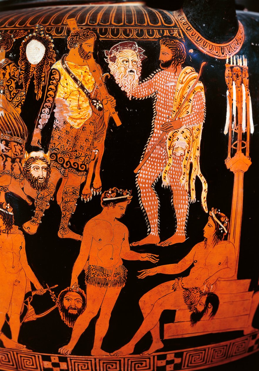 Red-figure volute krater with an actor holding his mask, from Ruvo, c.410 BC (ceramic) بواسطة ضمائر الرسام