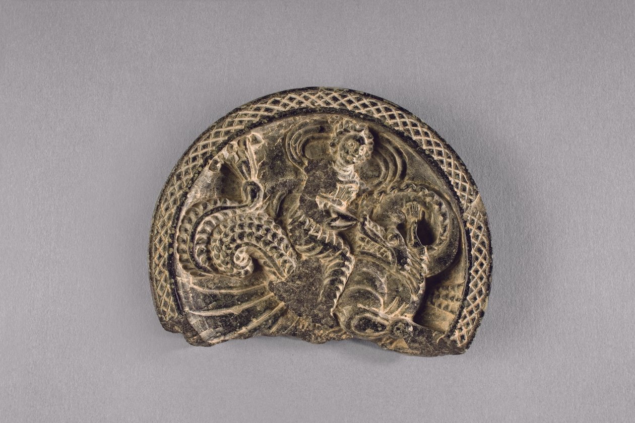 لوحة مع نيريد على تنين مائي ، c.50-75 (schist) بواسطة المدرسة الباكستانية