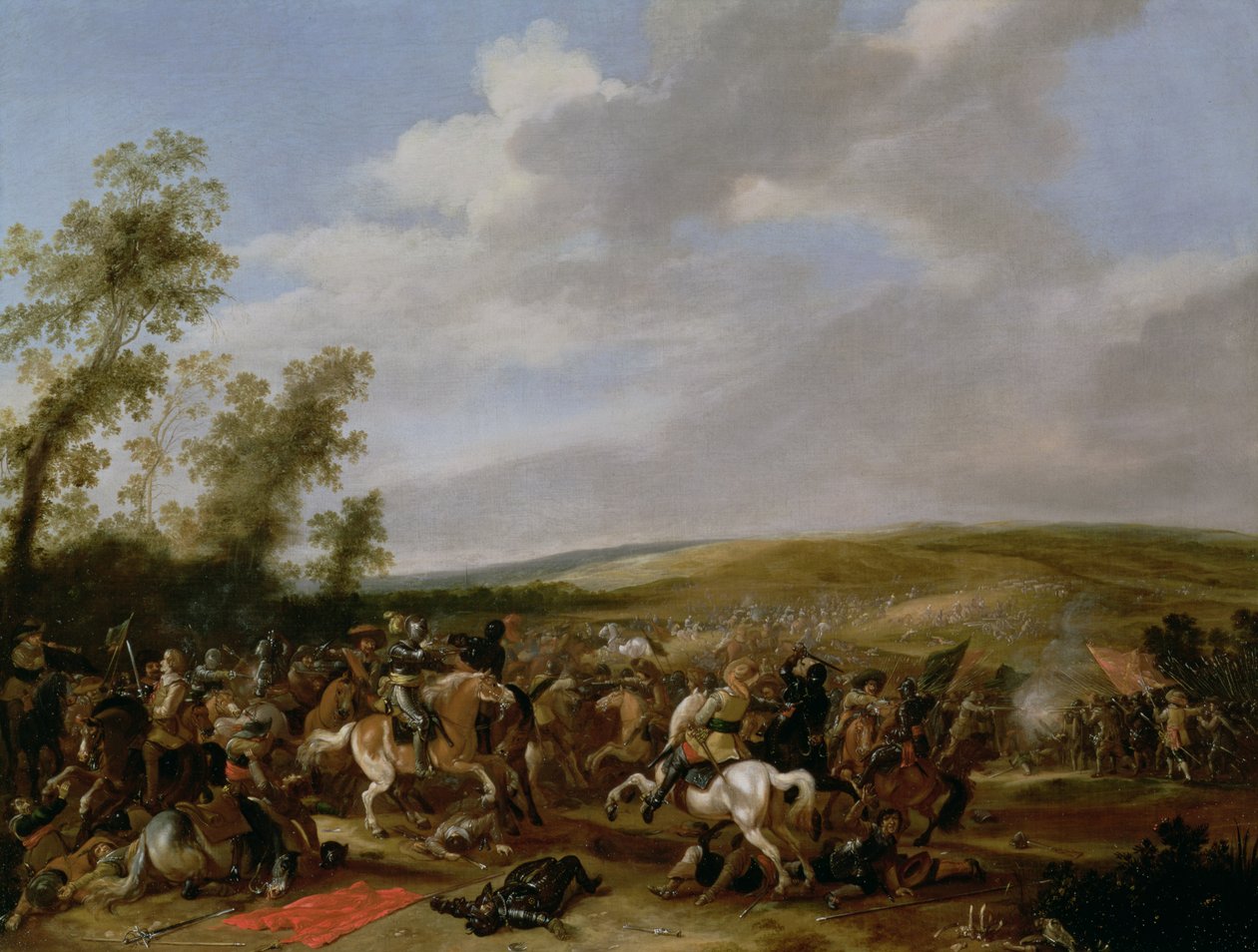 مشهد معركة في لوتسن بين الملك السويدى جوستافوس أدولفوس ضد قوات فالنشتاين ، 1632 بواسطة أنتوني بالاميديز