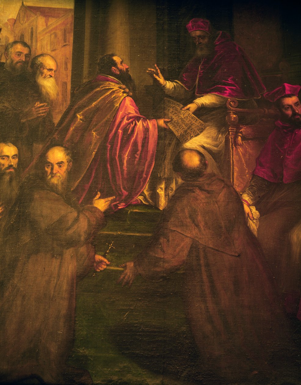 Paul IV delivering the Papal brief of the founding of the Order of the Crucifers (Crociferi) بواسطة بالما إل جيوفان