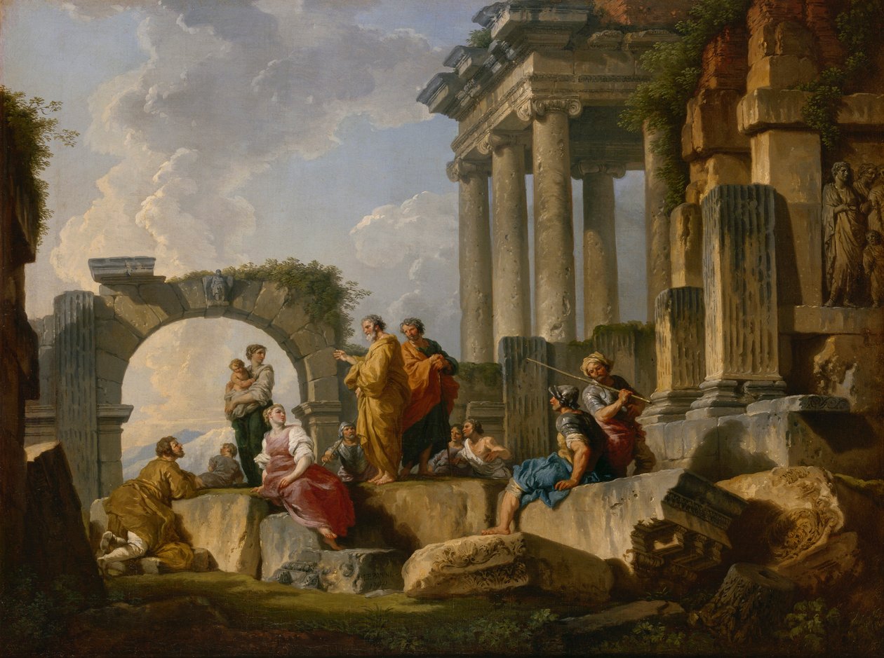موعظة القديس بولس بين الأنقاض 1744. بواسطة بانيني