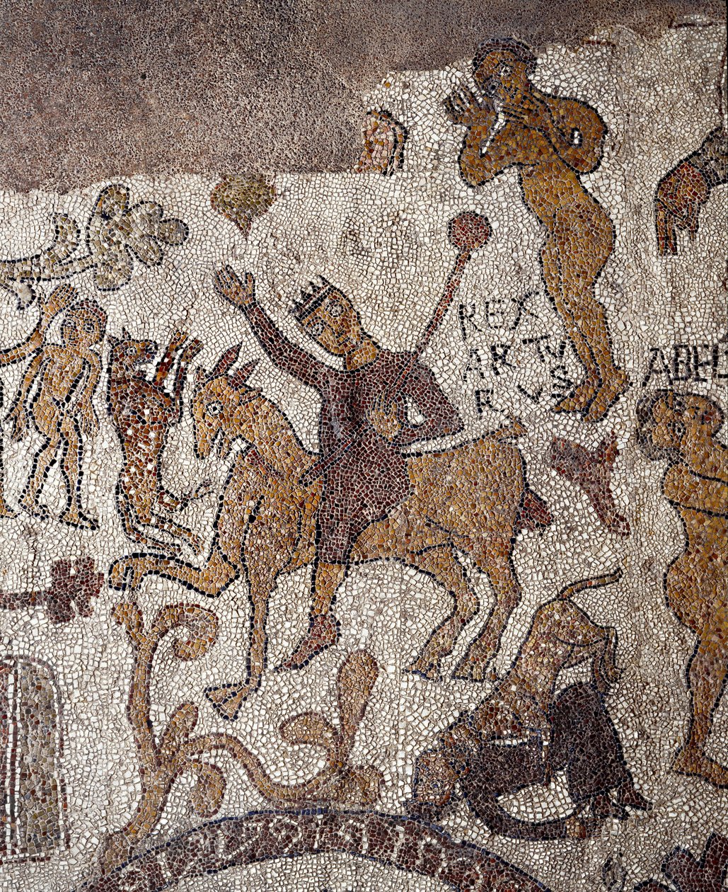 تمثيل الملك آرثر وبيرسيفال. فسيفساء من Pantaleone ، كاهن وفسيفساء. 1163-1166. صحن الكنيسة المركزي لكاتدرائية أوترانتو (أوترانتو) ، إيطاليا بواسطة Pantaleon Pantaleon