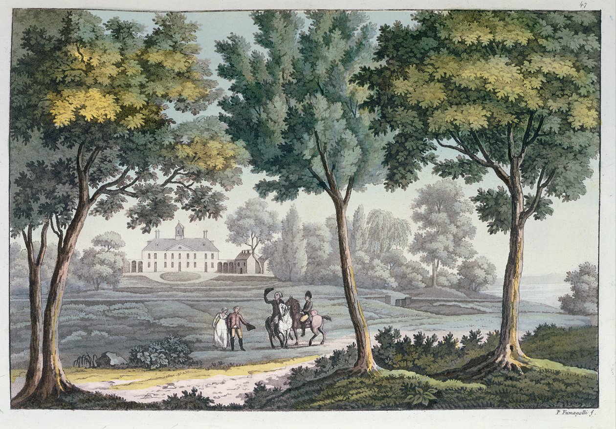 جبل فيرنون ، فرجينيا ، موطن جورج واشنطن ، c.1820 (نقش الألوان) بواسطة باولو فوماجالي