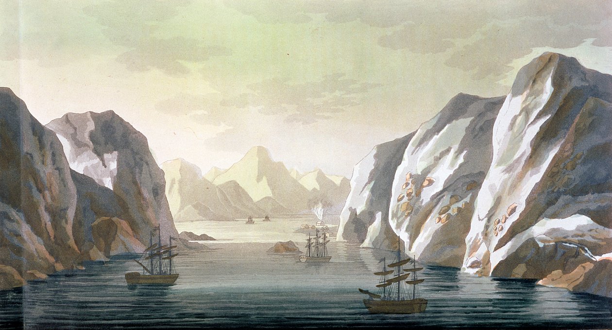 البحث عن الممر الشمالي الغربي - الرحلة البريطانية إلى سبيتزبرجن ، 1818 ، من "لو كينغ آنسيان مودرن" ، المجلد الأول ، اللوحة 28 ، بقلم جول فيراريو ، تم نشره في 1820s-30s بواسطة باولو فوماجالي
