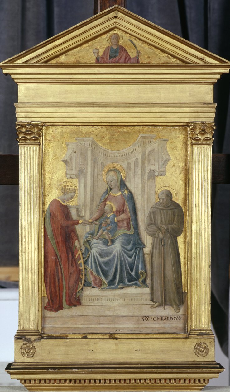 توج مادونا مع الطفل والقديسين غيرهارد وكاتارينا ، c 1450 (درجة الحرارة على خشب الحور) بواسطة باولو دي ستيفانو بادالوني شيافو