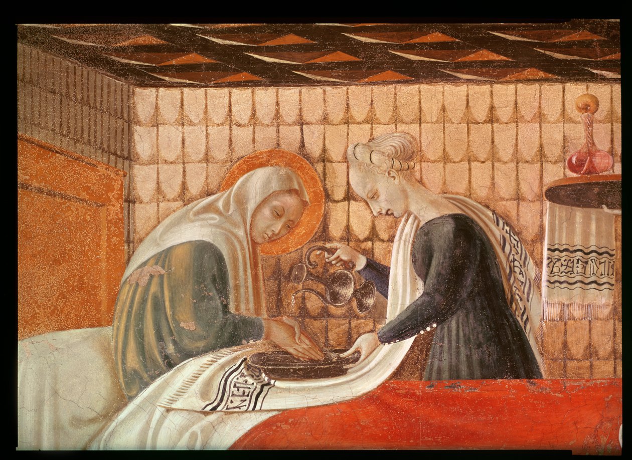 ولادة العذراء ، تفاصيل القديسة آن والمرافقة ، 1440 لوحة جدارية انظر أيضًا 85549 بواسطة باولو أوشيلو