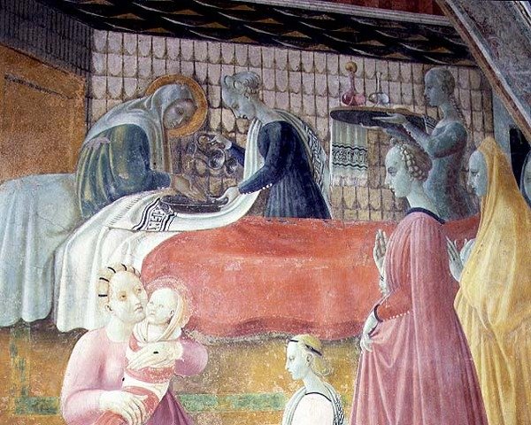ولادة العذراء ، تفاصيل من دورة حياة العذراء والقديس ستيفن ، من Cappella dell "Assunta بواسطة باولو أوشيلو