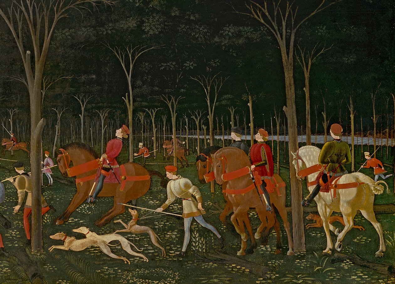الصيد في الغابة ، c.1465-70 زيت على تفاصيل لوحة 100861 بواسطة باولو أوشيلو