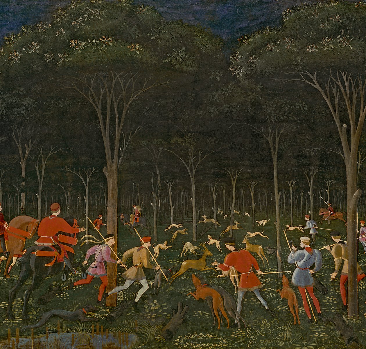 الصيد في الغابة ، c.1465-70 زيت على تفاصيل لوحة 100861 بواسطة باولو أوشيلو