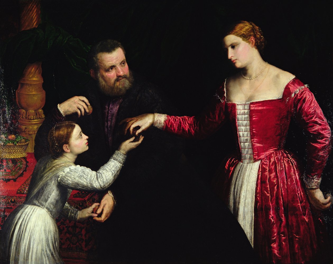 A lady and gentleman with their daughter (oil on canvas) بواسطة باريس بوردون