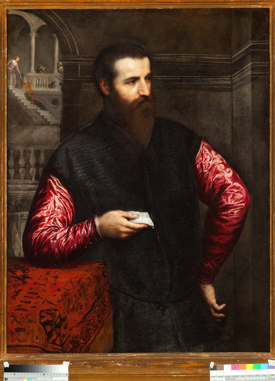 صورة لأحد النبلاء بأكمام حمراء - لوحة باريس بوردون أو بوردون (1500-1571) Genes Musei di Strada Nuova inv n 43 بواسطة باريس بوردون