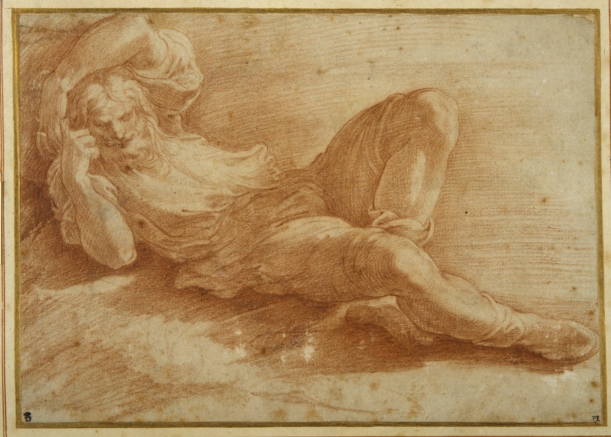 Bearded figure, sleeping (red chalk on white paper) بواسطة بارميجيانينو
