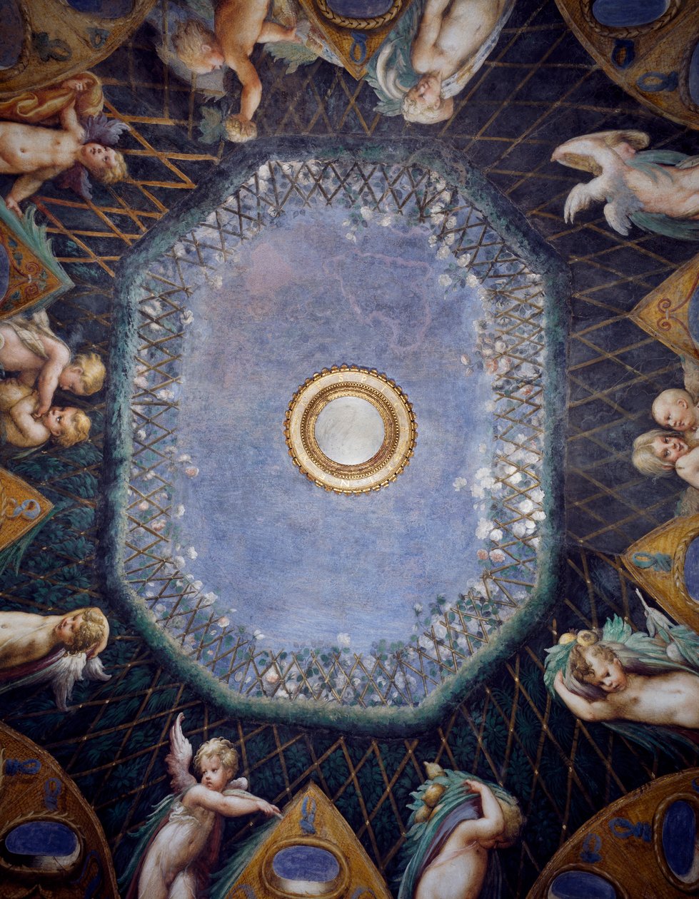 Putti and Glimpse of sky ، حوالي 1524 ، بقلم Francesco Mazzola ، المعروف باسم Parmigianino (1503-1540) ، لوحة جدارية ، قبو من Room of Diana and Actaeon ، روكا سانفيتالي ، Fontanellato ، بالقرب من بارما ، إميليا رومانيا ، التفاصيل ، إيطاليا بواسطة بارميجيانينو