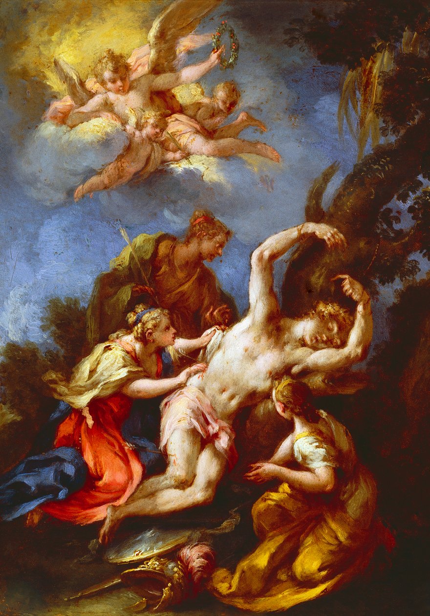 Saint Sebastian attended by Holy Women, by Michele Rocca also known as il Parmigianino, oil on canvas, 48x37 cm بواسطة بارميجيانينو