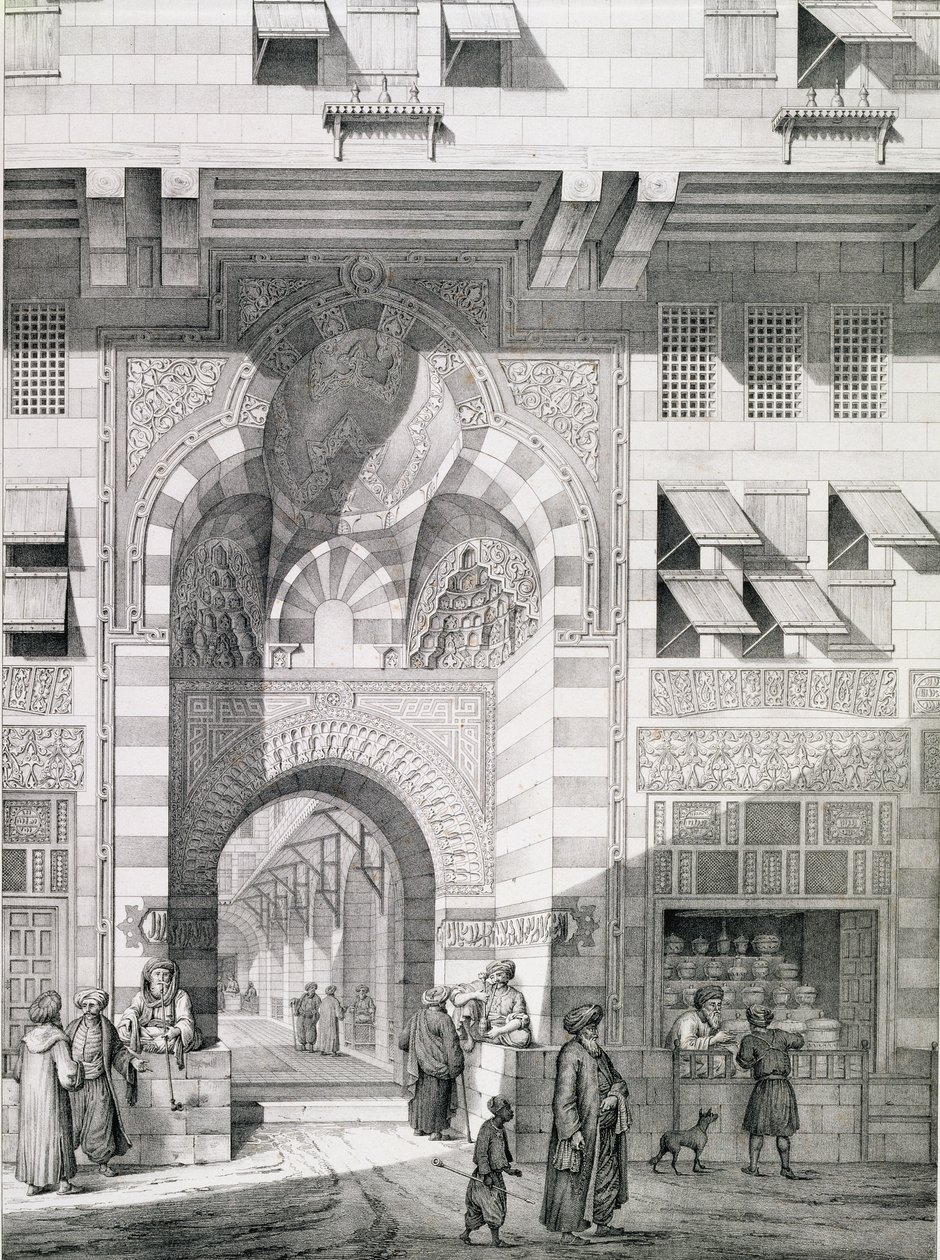 منظر لباب Okal Kaid-Bey ، من "آثار ومباني القاهرة" ، منقوش بواسطة Emile Edmond Olivier (1800-64) نشره Letronne ، باريس ، 1829 بواسطة باسكال كزافييه كوست