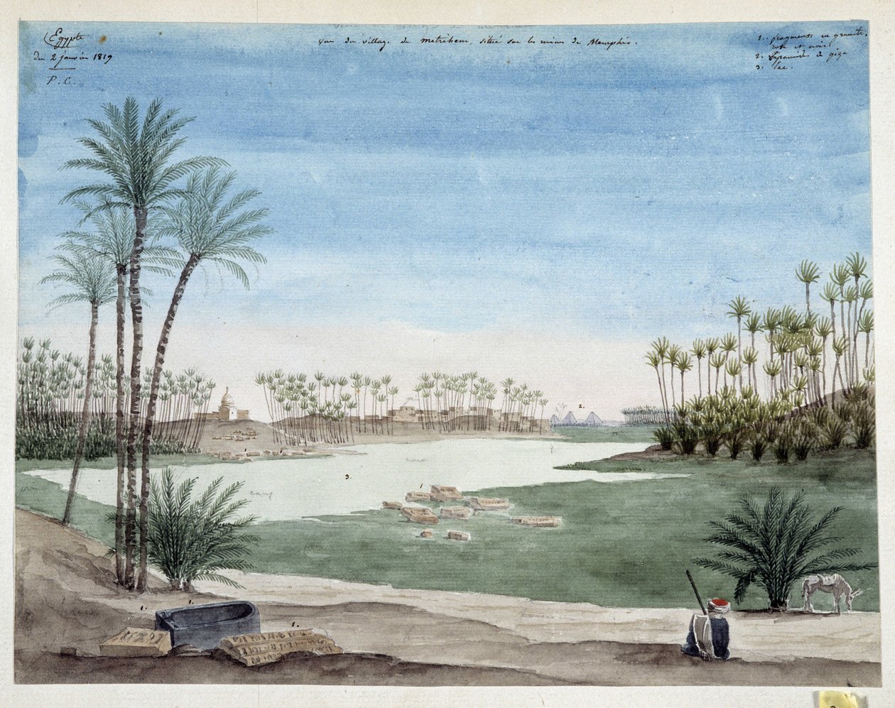 مصر: منظر لقرية Metriham بالقرب من ممفيس. 1819 رسم لباسكال كوست (1787-1879) متحف آثار البحر الأبيض المتوسط ، مرسيليا بواسطة باسكال كزافييه (بعد) كوست