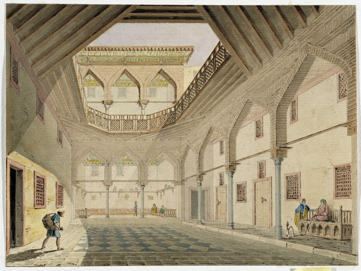 منظر داخلي لعربة منزل قافلة منزل عزير عثمان آغا. لوحة مائية لباسكال كوست (1787-1879) متحف آثار البحر الأبيض المتوسط ، مرسيليا بواسطة باسكال كزافييه (بعد) كوست
