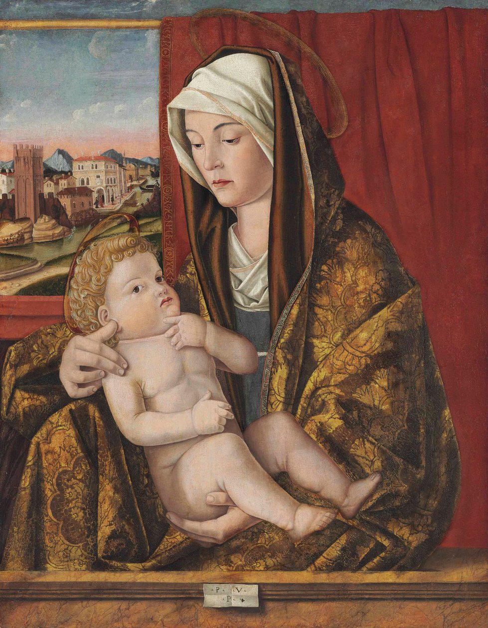مادونا والطفل (الزيت والحرارة على اللوح ، تم نقلهما إلى لوحة أخرى) بواسطة باسكوالينو فينيتو (fl.1496 1504)