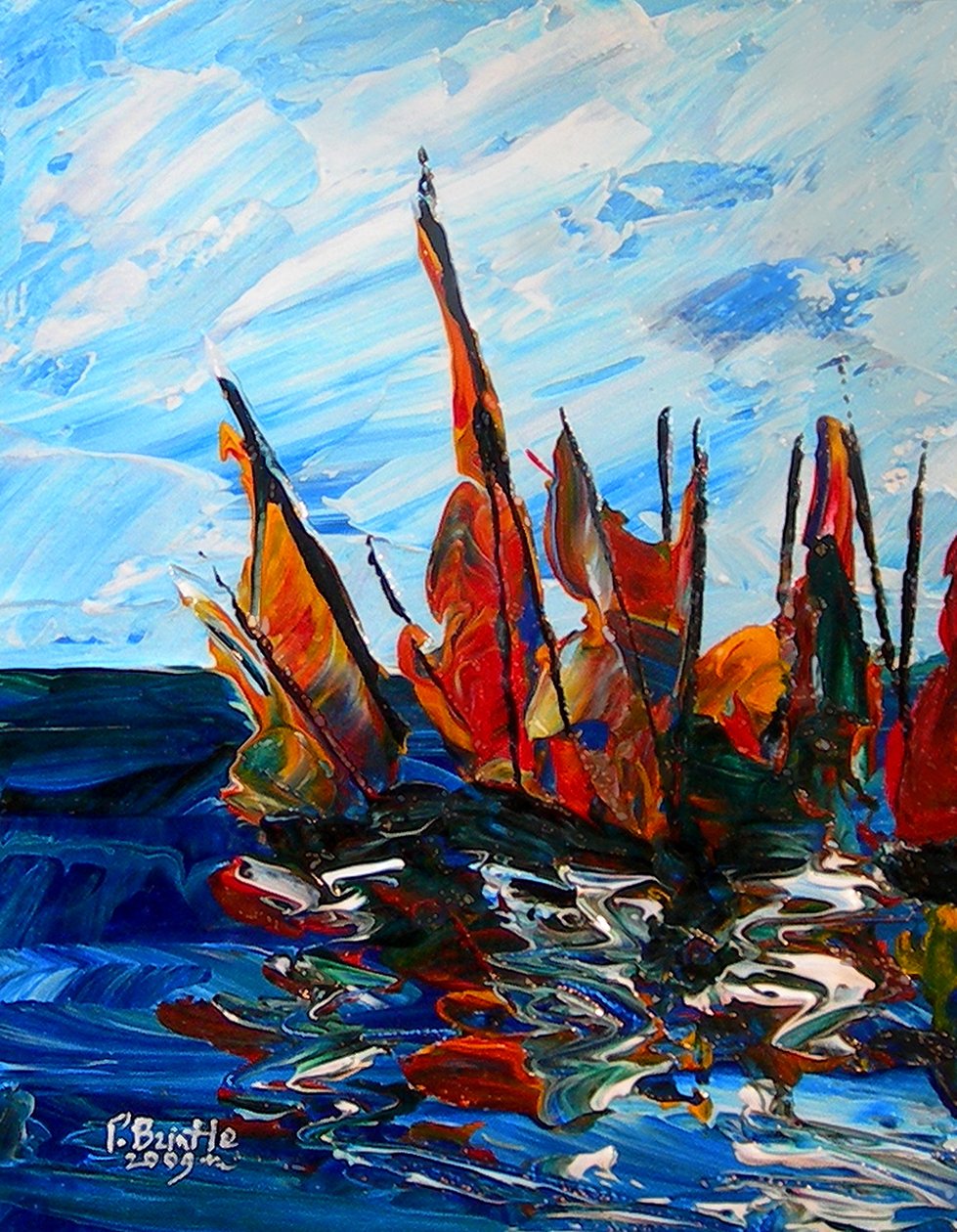 المراكب الشراعية في Port a Bainet ، 2009 (أكريليك على خشب) بواسطة باتريشيا برينتل