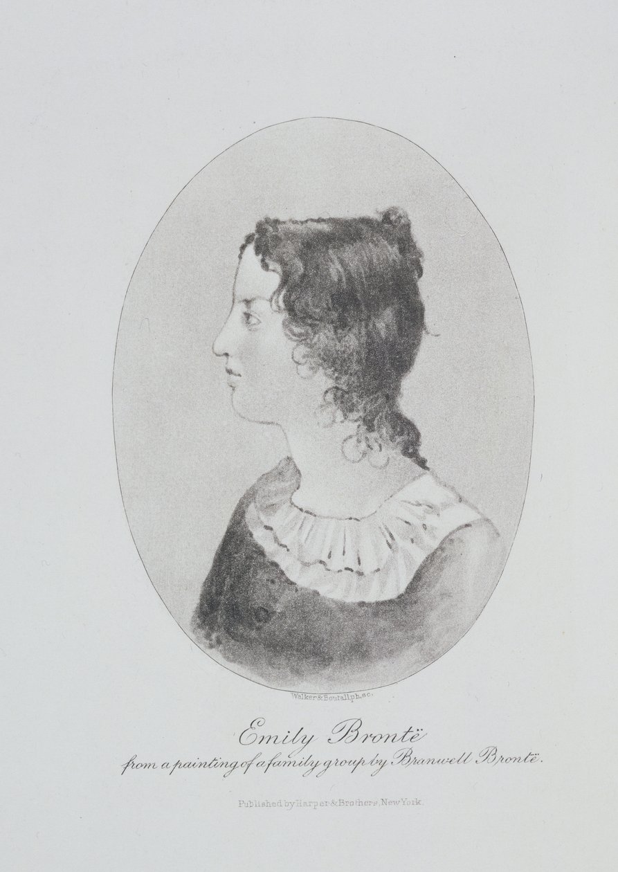 صورة لإميلي برونتي (1818-1848) منقوشة بواسطة ووكر وبوتال بواسطة باتريك برانويل برونتي