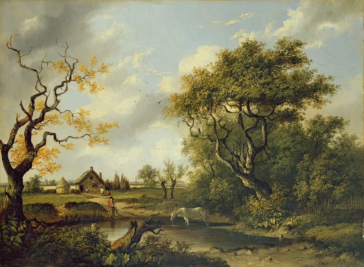 Horse Drinking at a Pond (oil on panel) بواسطة باتريك ناسميث