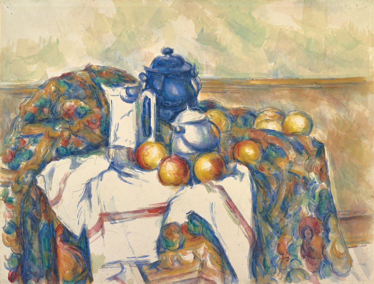 الحياة الساكنة مع وعاء أزرق ، c.1900 (ألوان مائية فوق الجرافيت) بواسطة بول سيزان