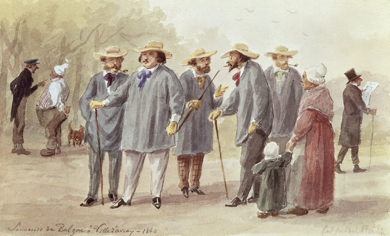 بالزاك والأصدقاء في Ville d&39;Avray في عام 1840 ، c.1880 (مرحاض على ورق) بواسطة بول شاردان
