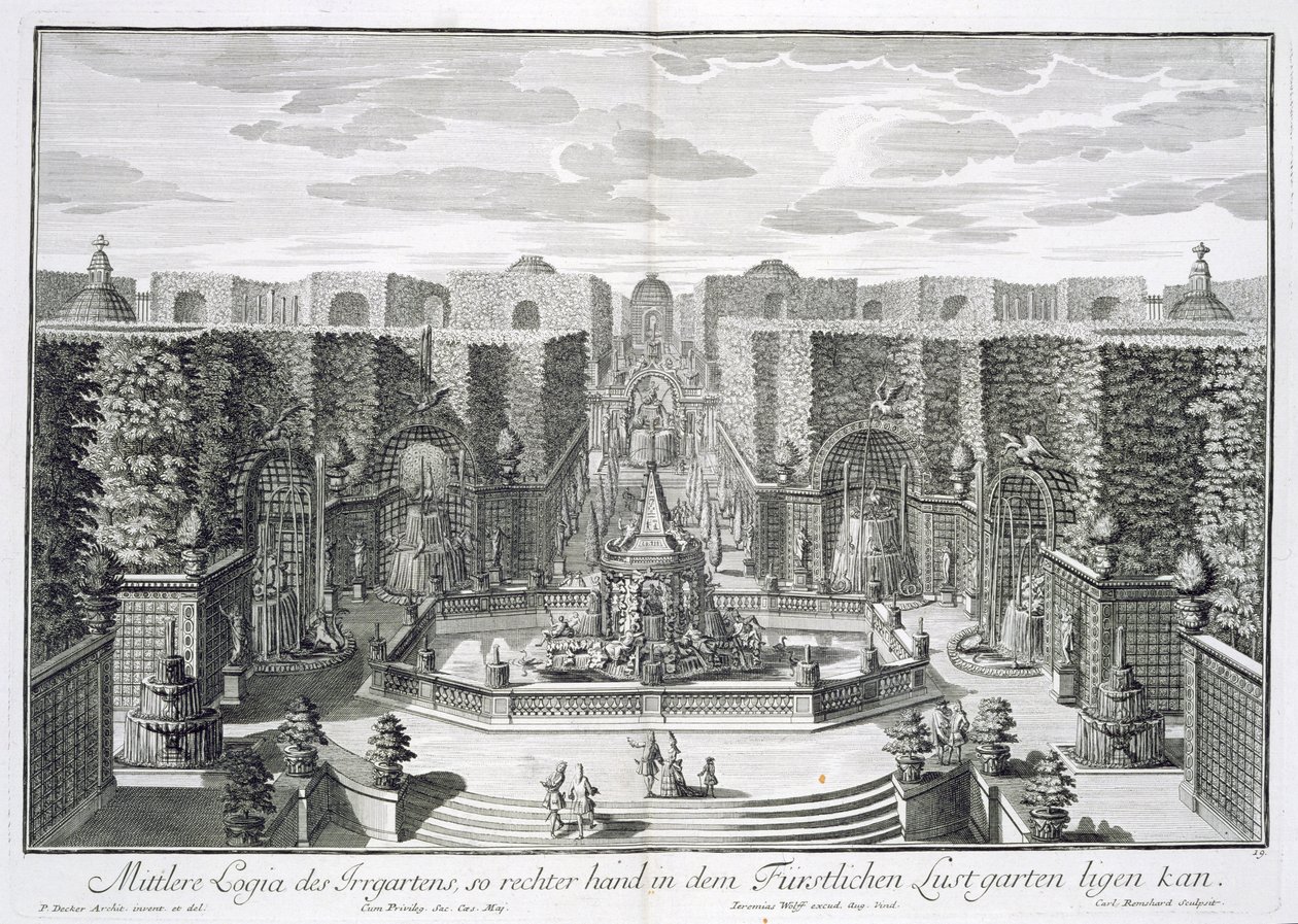 الحديقة المائية الألمانية ، من "Furstlicher Baumeister" ، نقشها كارل رمشار (1678-1735) ، تم نشره في 1711-16 بواسطة بول ديكر